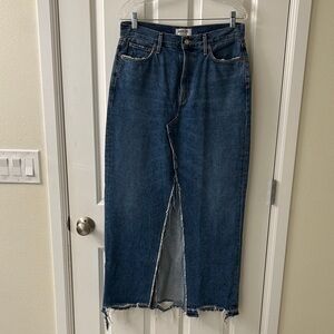 Agolde Dark Blue Denim Skirt with Raw Hem